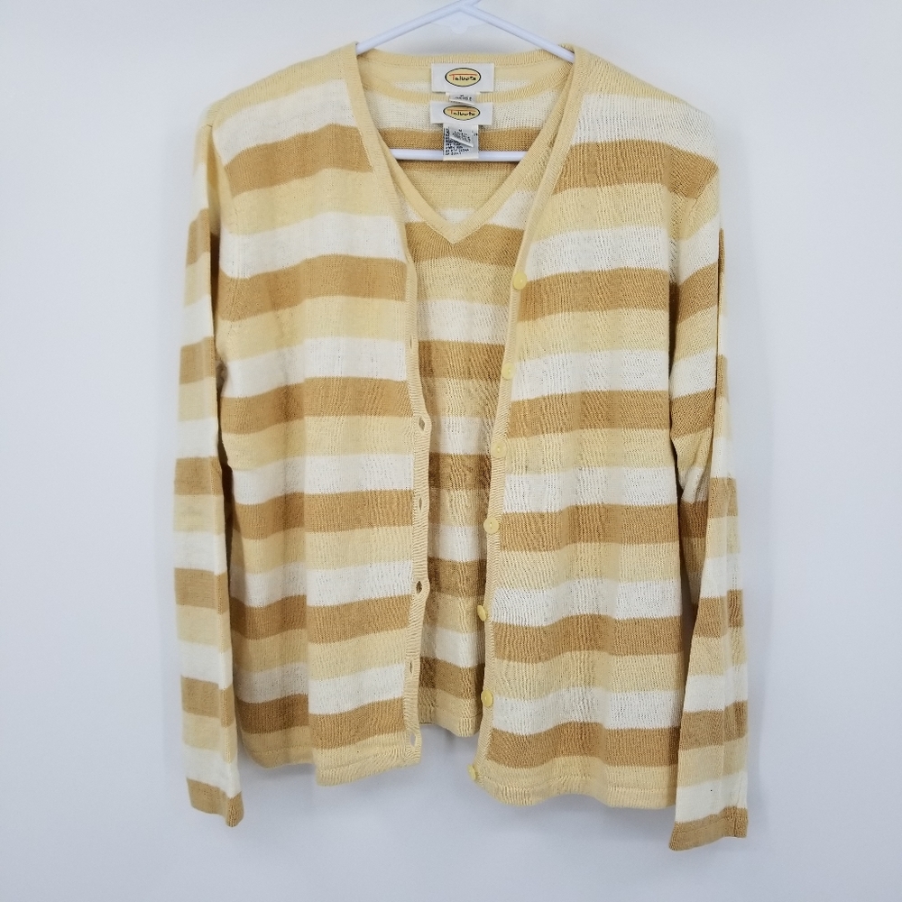 Talbots Striped‎ Tank Top With Long Sleeved Over Cardigan Size Medium